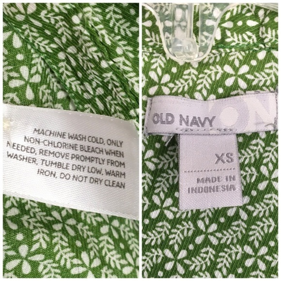 Old Navy Western Style Green White Ditzy Print Shirt XS Long Sleeve Button Woman - Picture 8 of 8